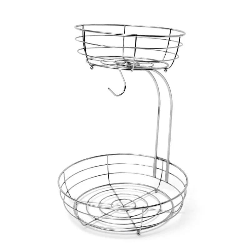 2-Tier Metal Wire Countertop Fruit Basket with Banana Hanger - Stylish Kitchen Organizer 7