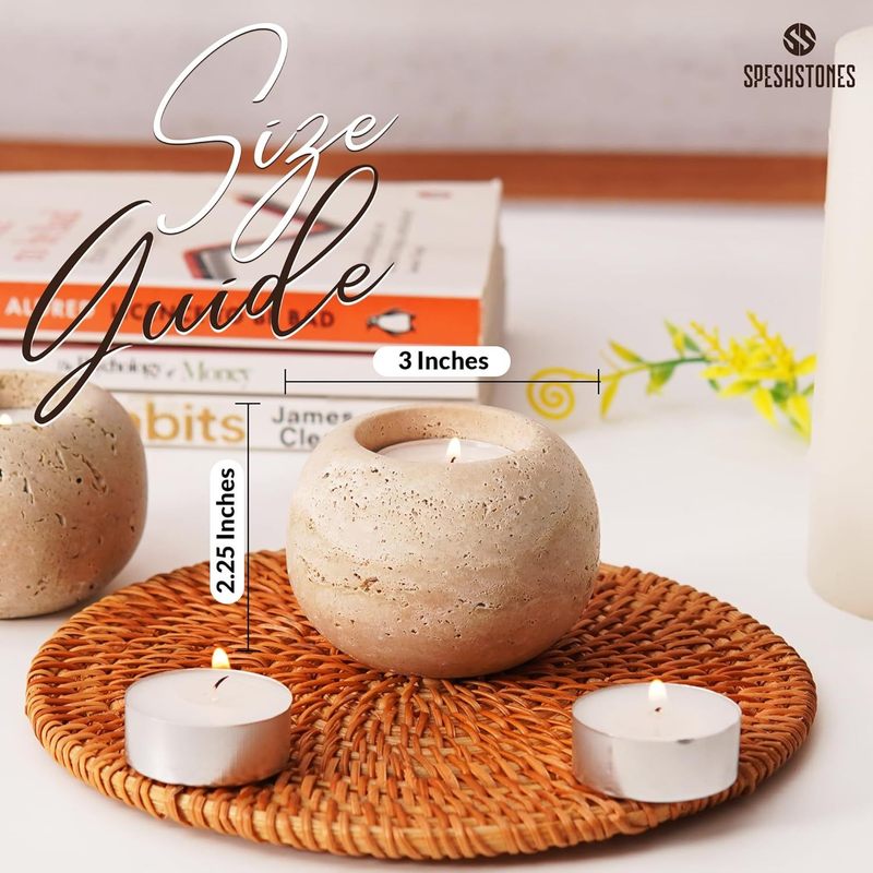 STONEVA Travertine Votive Candle Holders Set of 2