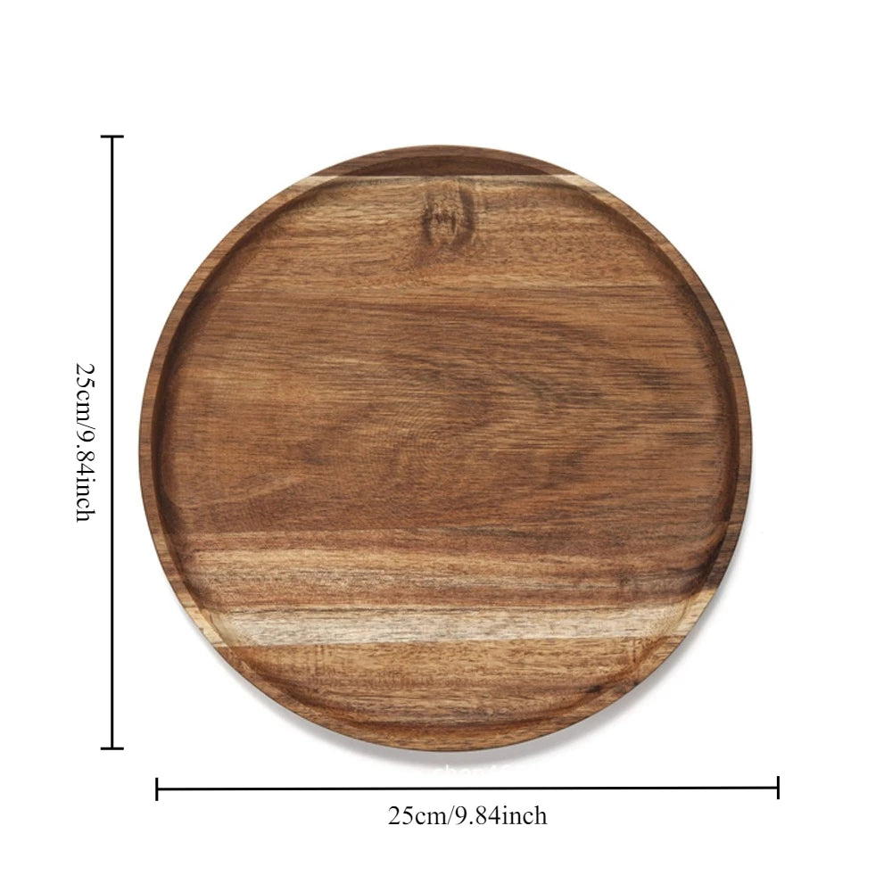 Acacia Wood Round Dinner Tray - Stackable, Reusable & Easy to Clean 7