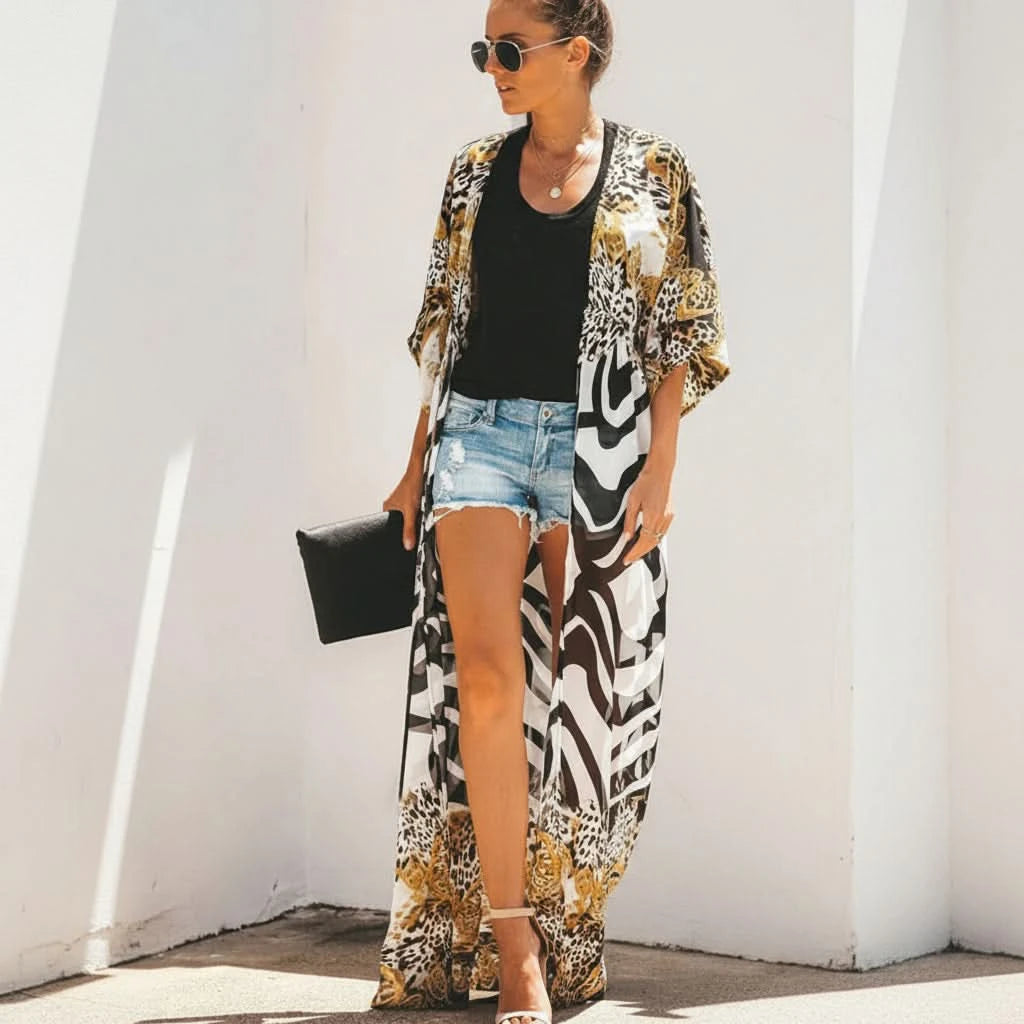 Chiffon Leopard Print Beach Kimono Cover Up for Women - Stylish Summer Layering 4