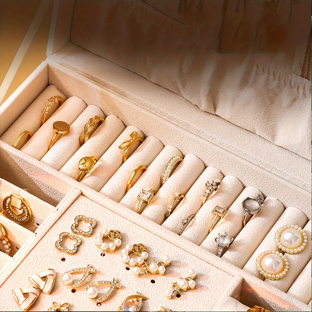Elegant Leather Jewelry Organizer Box with Multiple Compartments 8