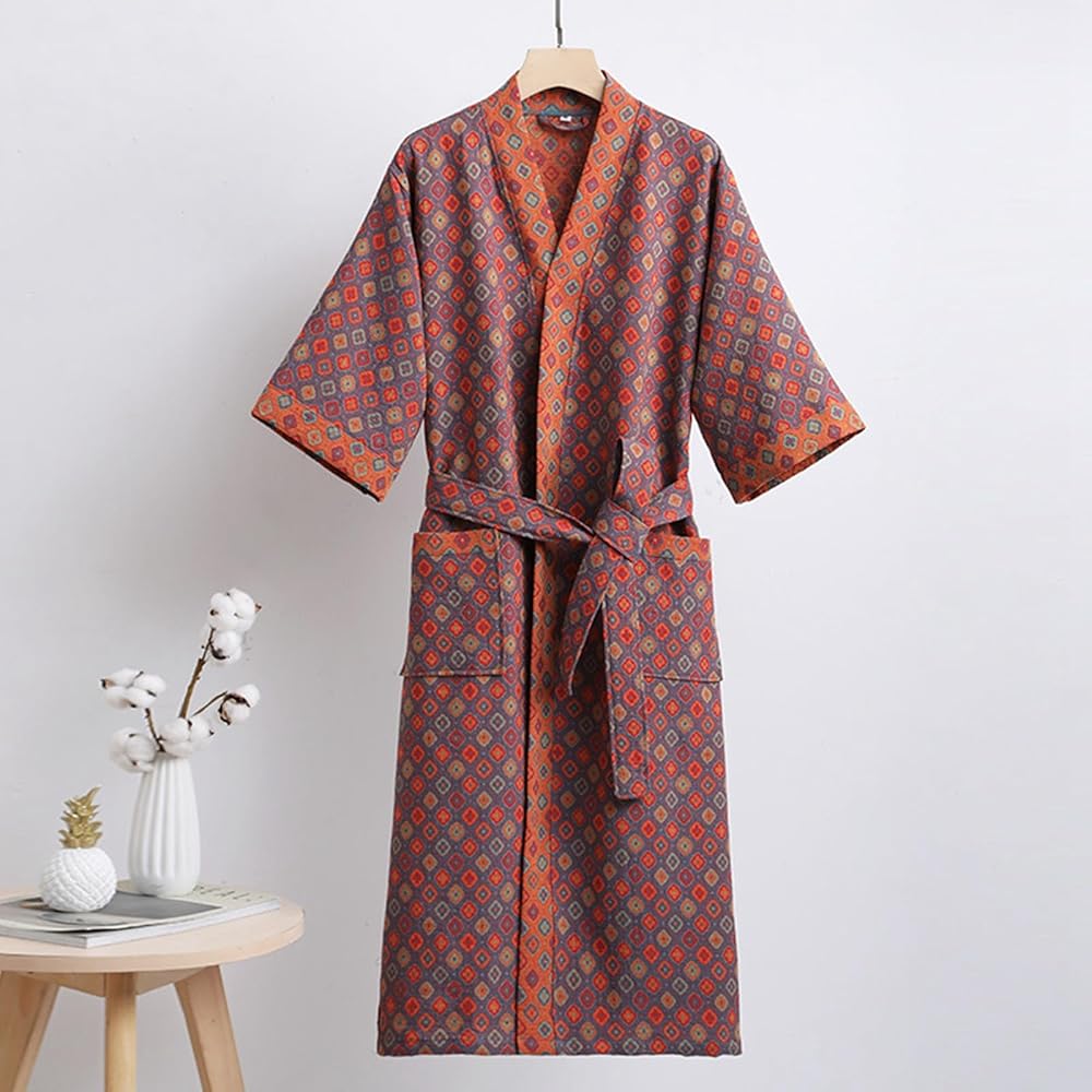 GINKOROBE - Reversible Organic Cotton Kimono Bathrobe with Ginkgo Leaf Design 13