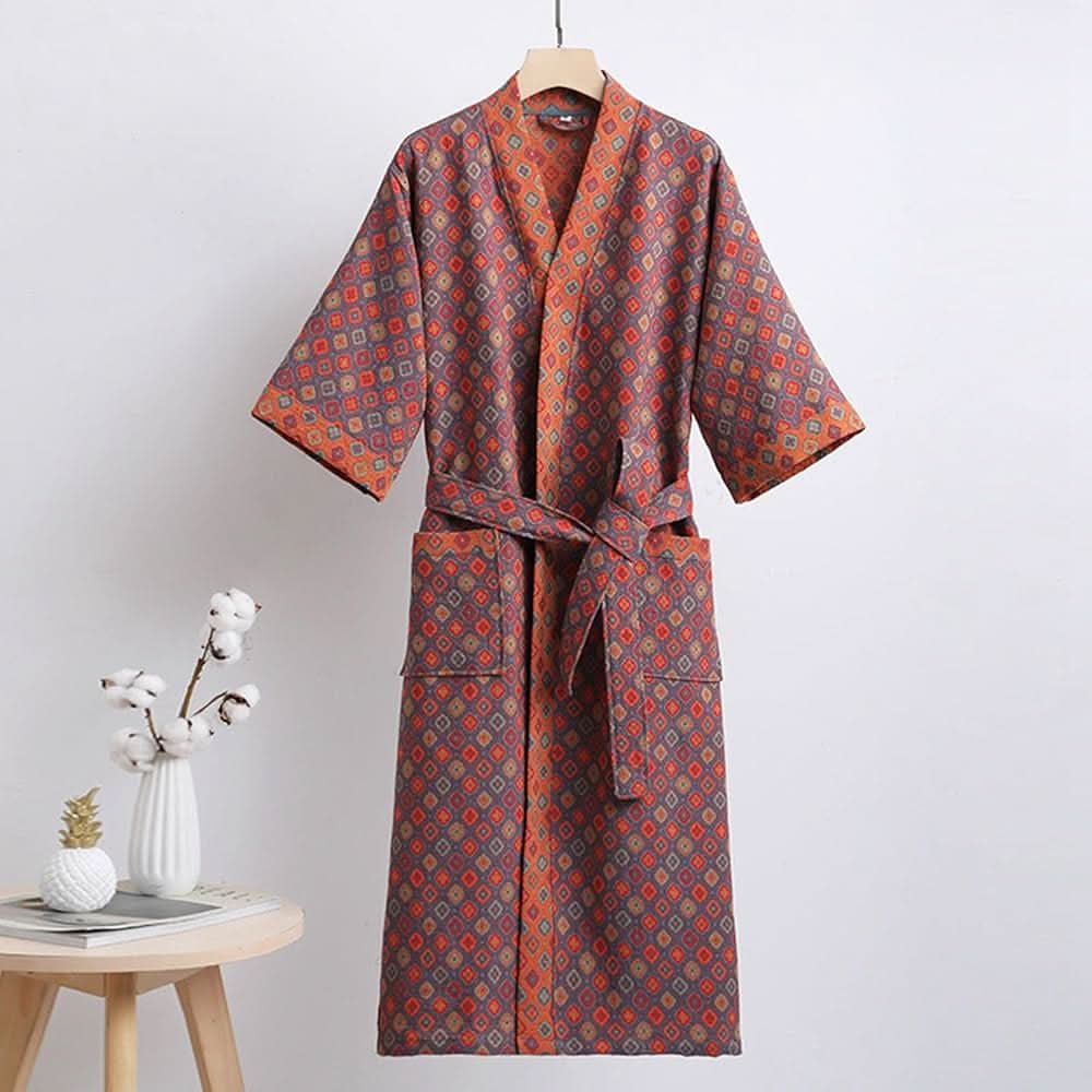 GINKOROBE - Reversible Organic Cotton Kimono Bathrobe with Ginkgo Leaf Design 13