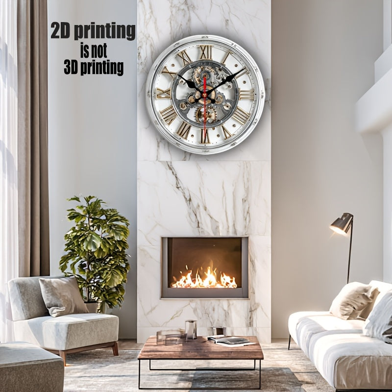 Gearwood - Vintage Mechanical 2D Wall Clock with Roman Numerals 7