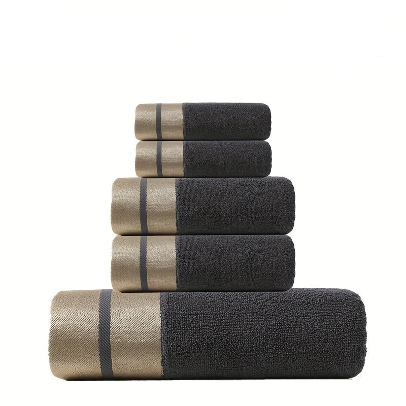 GoldenWeave - Luxury 5-Piece Bath Towel Set, Soft 100% Cotton, Gold Stripes 9