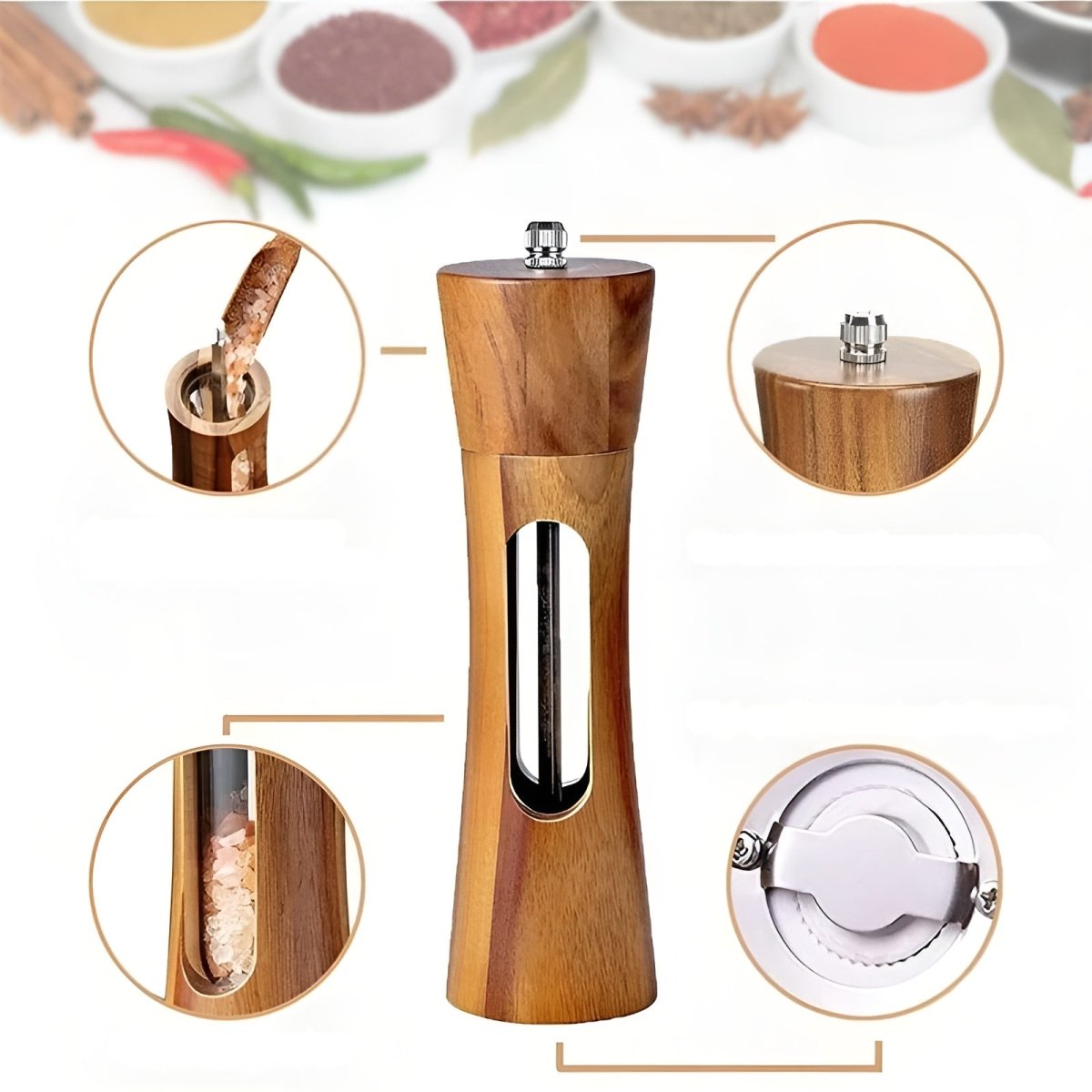 MILLHAVEN - Elegant wooden salt and pepper mills with adjustable grinder for precise seasoning control and timeless kitchen aesthetics 8