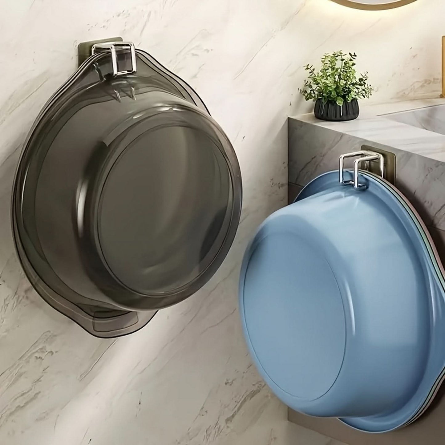 BASIN HOOK – Punch-free stainless steel wall hook for space-saving towel and basin storage in kitchen and bathroom use