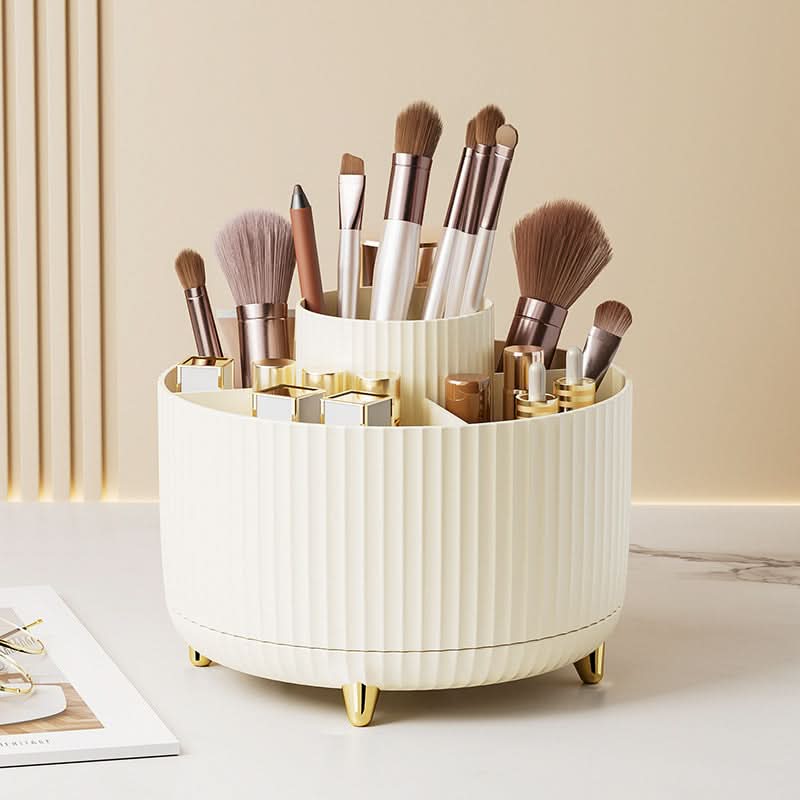 COSMETIC SPIN – 360° rotating makeup organizer with compact multi-slot storage for brushes, cosmetics, and daily essentials