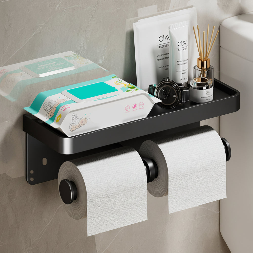 TOILET ROLL - Vægmonteret Toiletrulleholder i Aluminium med Skuffe til Opbevaring