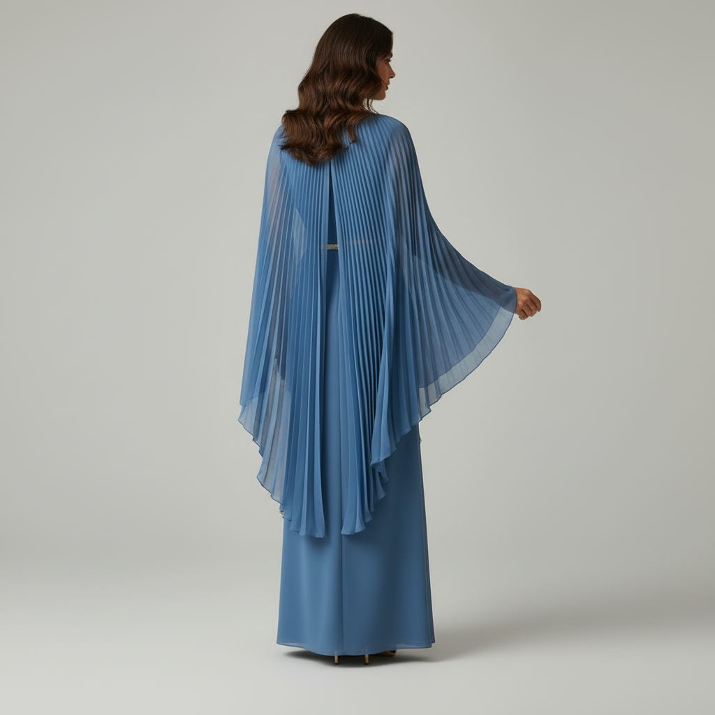 GRACEDESIGN – Pleated Cape Overlay Maxi Dress for Formal Events