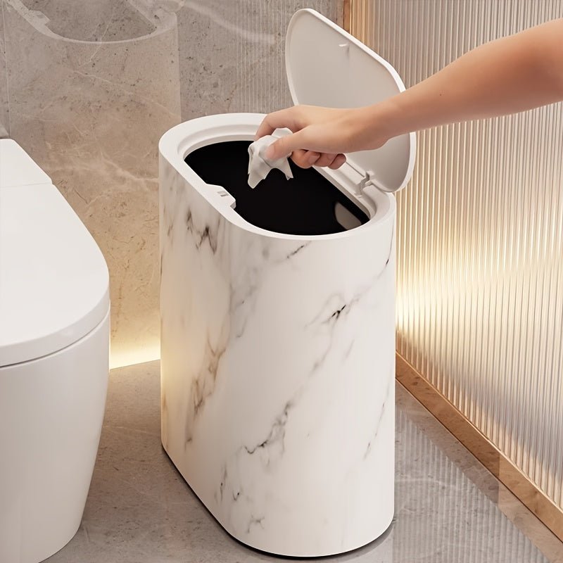 Marble-Look Oval Waste Bin - Stylish Compact Trash Can for Modern Interiors 7