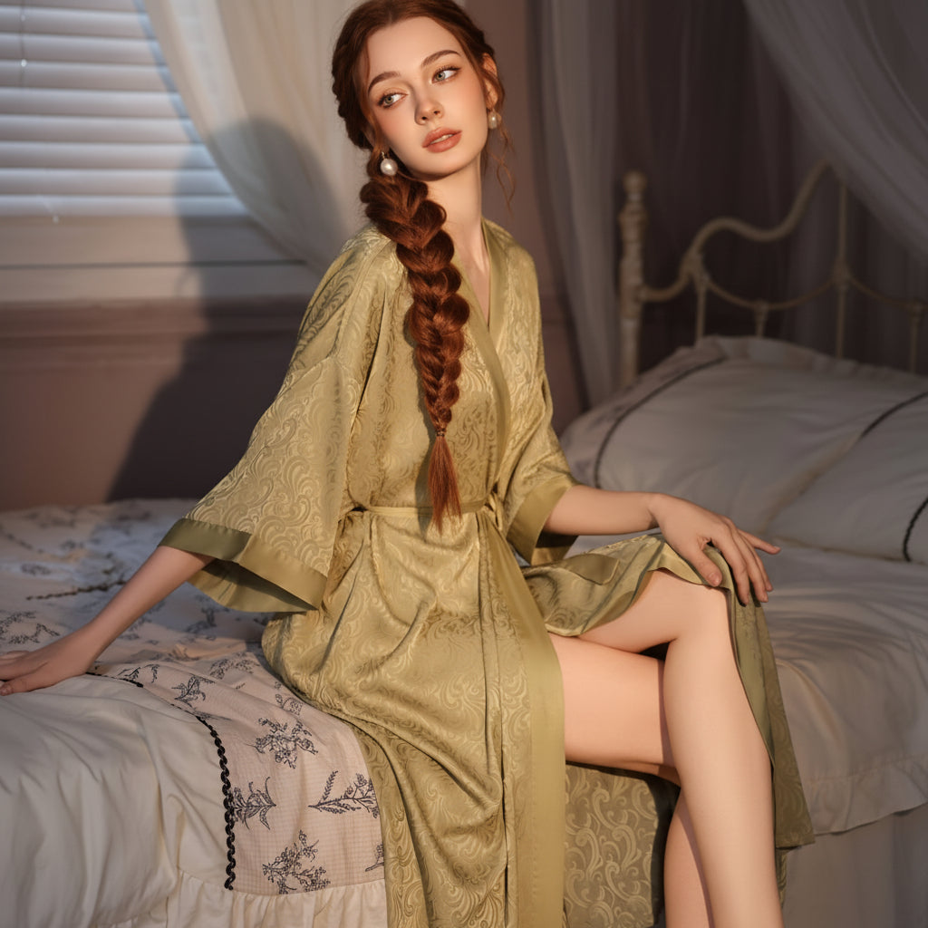 Moonlit Dream - Elegant Satin Nightwear Long Outer Robe for Women 6