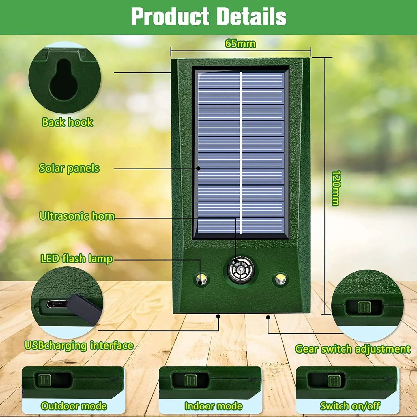 SONICGUARD - Solar Ultrasonic Motion-Detect Bird Repellent 4
