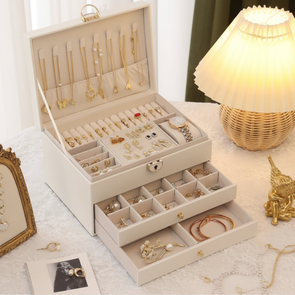 LUXCASE – Leather Jewelry Organizer Box for Elegant Multi-Compartment Storage