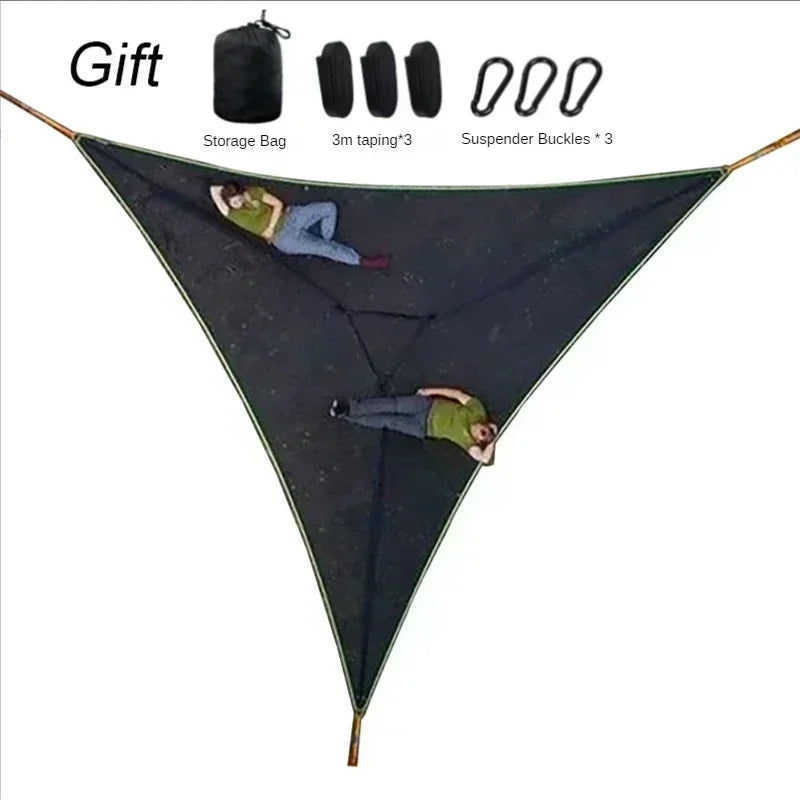 Triangle Camping Hammock - Portable Multi-Person Aerial Sleeping Mat with Anti-Roll System 7