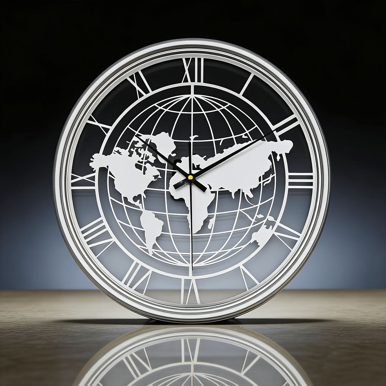 Mapora Roman World Map Silent Metal Wall Clock