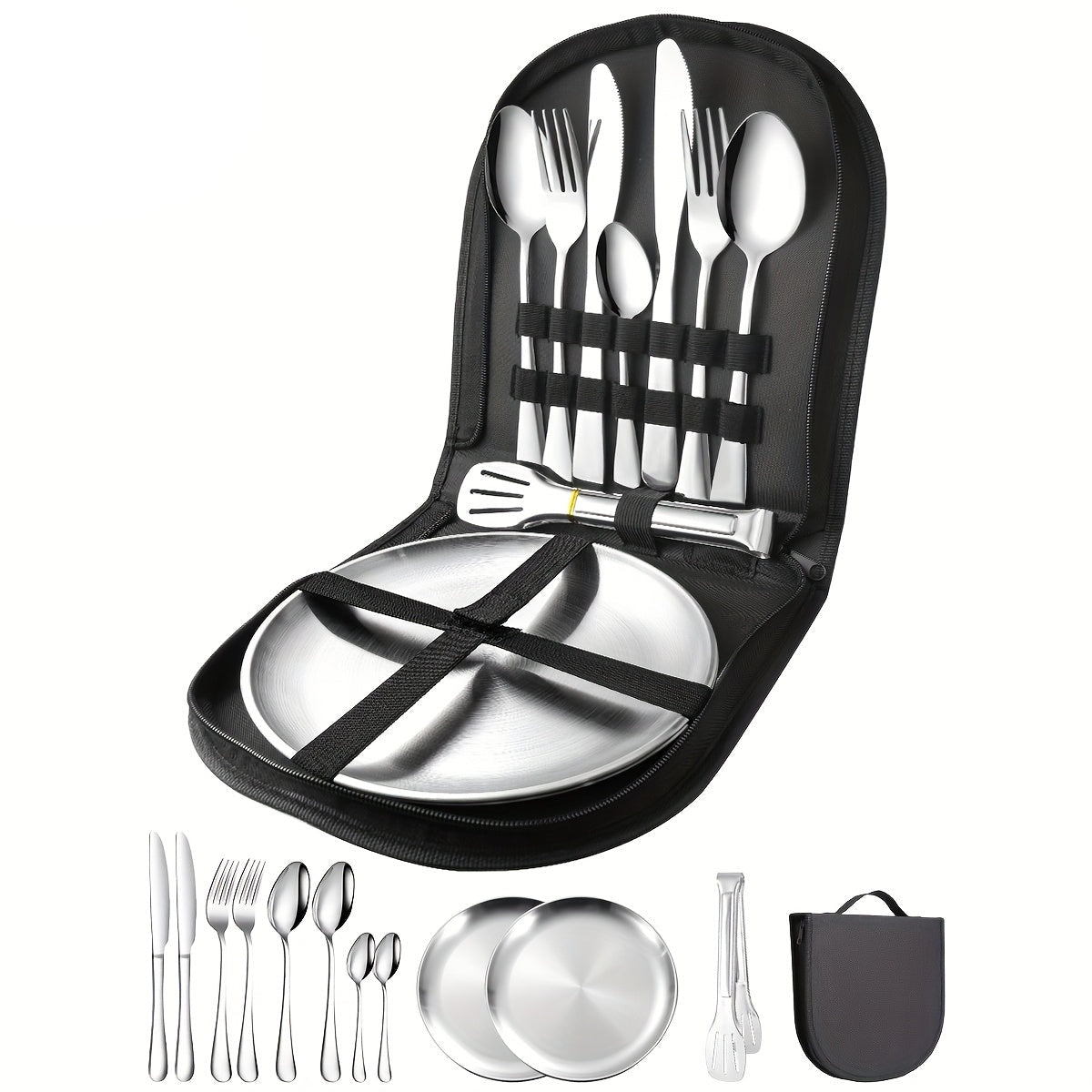 TREKDINE – Portable Food Tongs & Plates Travel Set