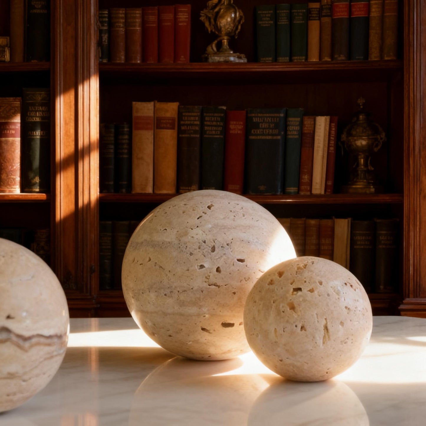 WABISTONE ORB – Hand-Carved Travertine Marble Sphere Decor