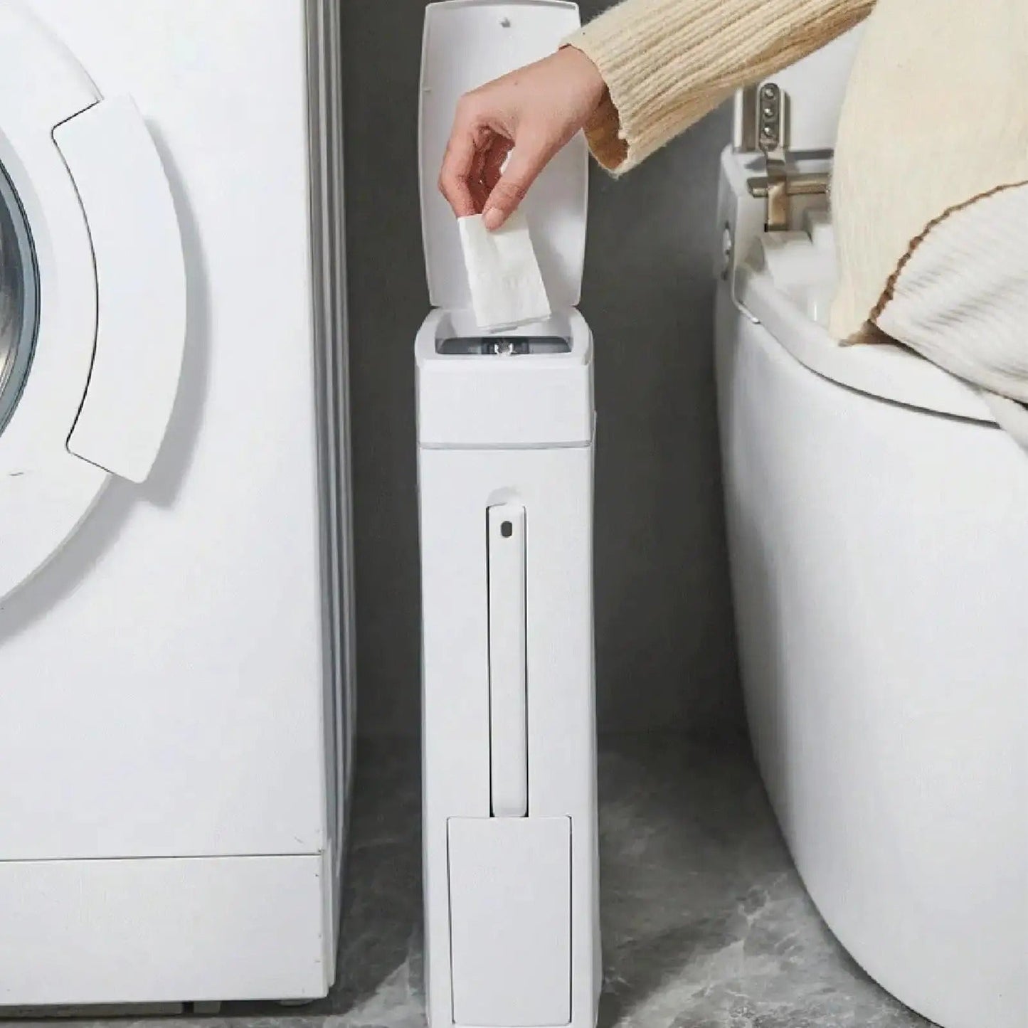 DUOCLEAN – Slim Trash Can with Hidden Toilet Brush Set