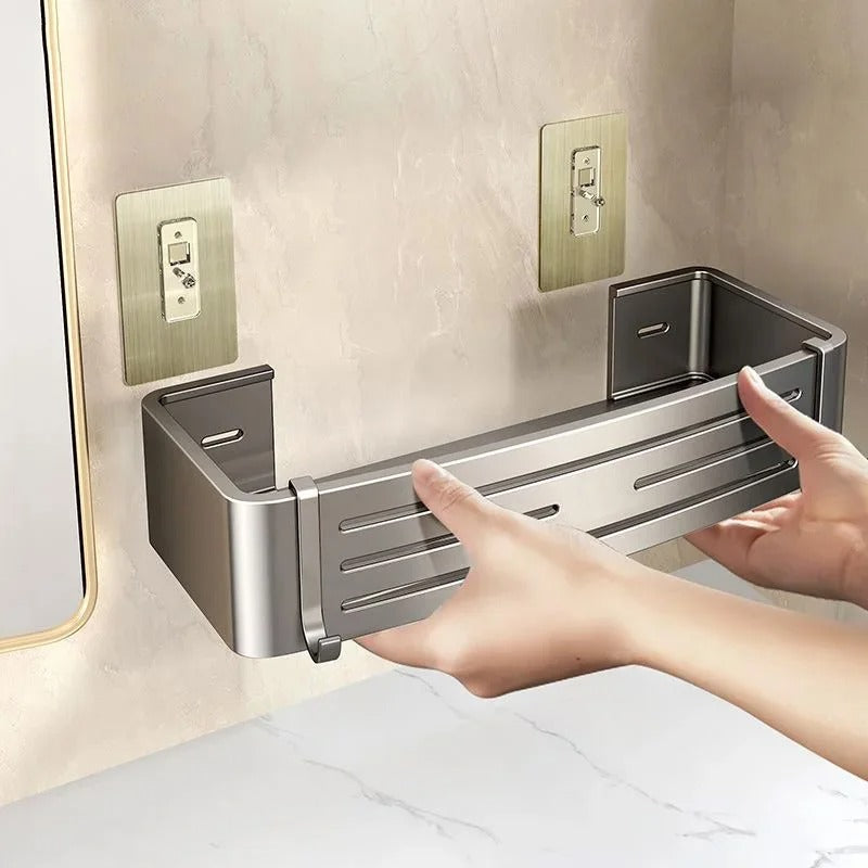 ALUMORA – Self Adhesive Aluminum Bathroom Shelf Organizer