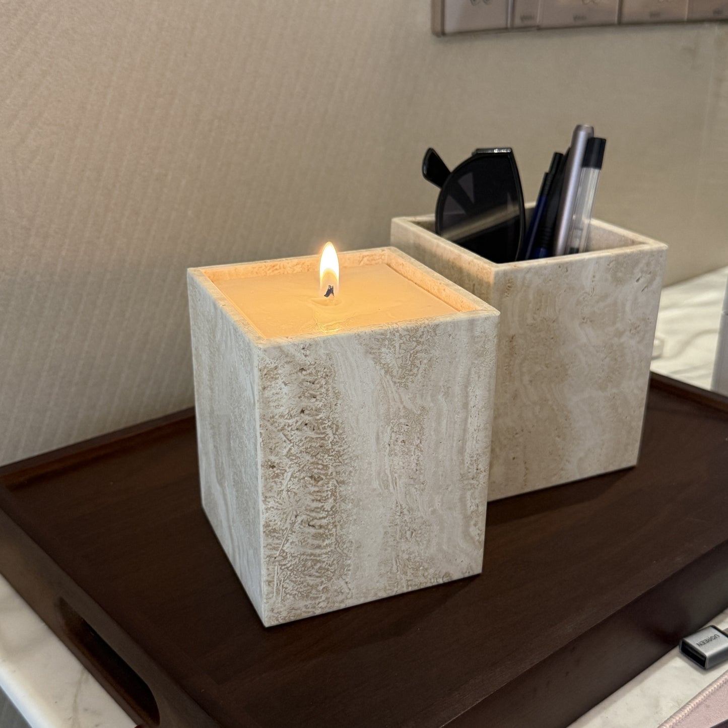 TRAVERTINE VAULT – Natural Stone Vanity Organizer
