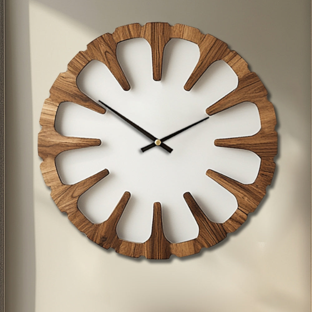 WOODORA Artistic Round Wooden Silent Wall Clock