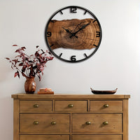 WOODCRAFT Round Carved Wooden Silent Wall Clock