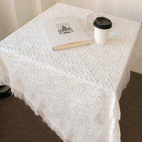 PICNOVA – White Plaid Woven Picnic Mat with Tassel Trim for Outdoor Comfort and Travel Use