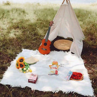 PICNOVA – White Plaid Woven Picnic Mat with Tassel Trim for Outdoor Comfort and Travel Use