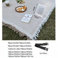 PICNOVA – White Plaid Woven Picnic Mat with Tassel Trim for Outdoor Comfort and Travel Use