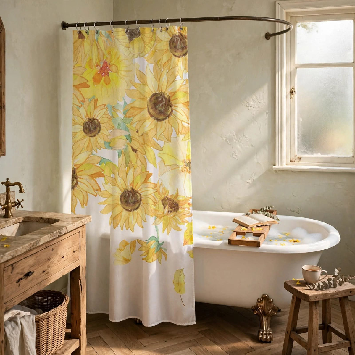 PETALFIELD – Waterproof Sunflower Shower Curtain for Inviting Rustic Spaces