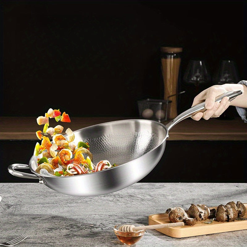 LAMEEDGE – Hammered Stainless Steel Wok with Durable Glass Lid