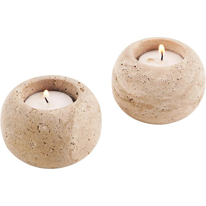 STONEVA Travertine Votive Candle Holders Set of 2