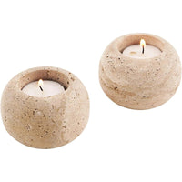 STONEVA Travertine Votive Candle Holders Set of 2