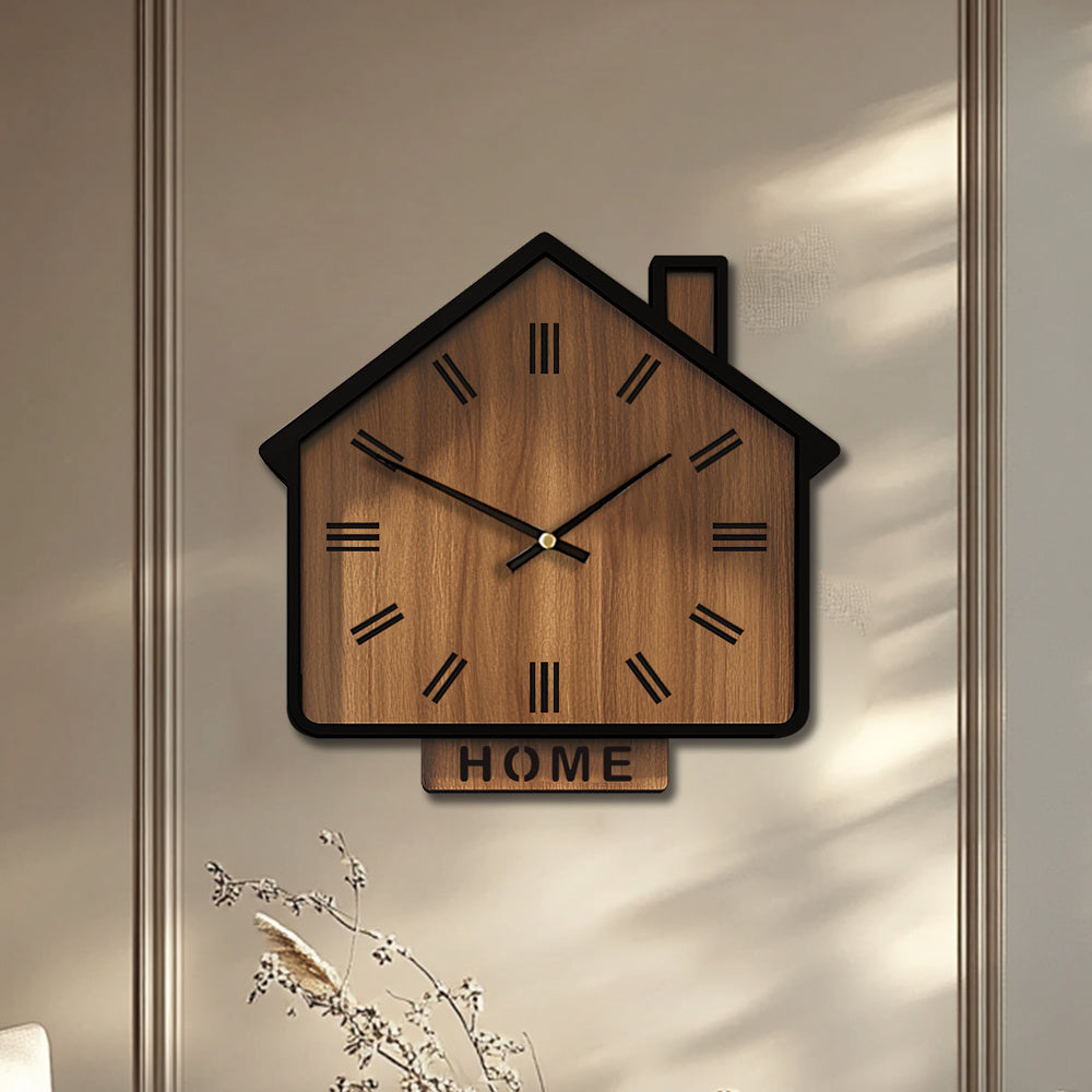 HOMEWOOD Vintage House Shaped Wooden Wall Clock