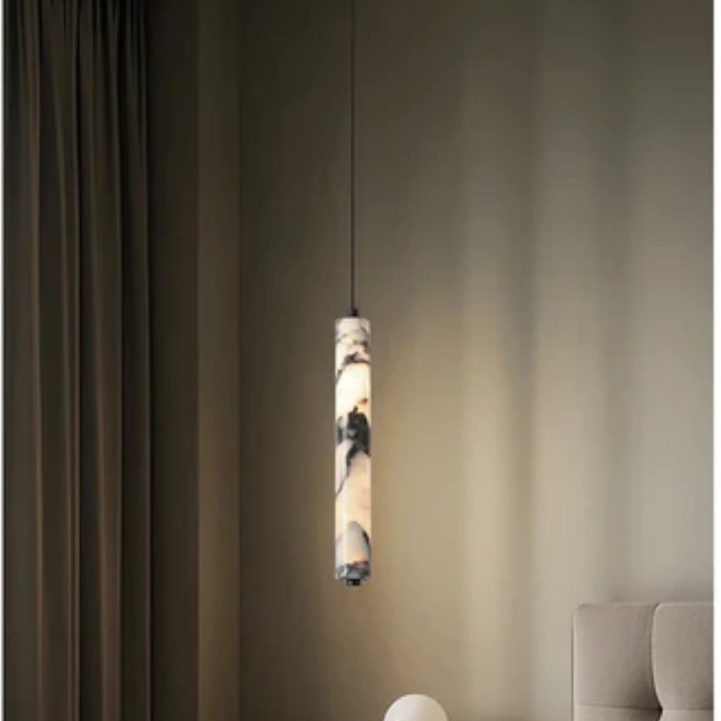Black Natural Stone Cylinder Pendant Lamp