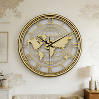Mapora Roman World Map Silent Metal Wall Clock