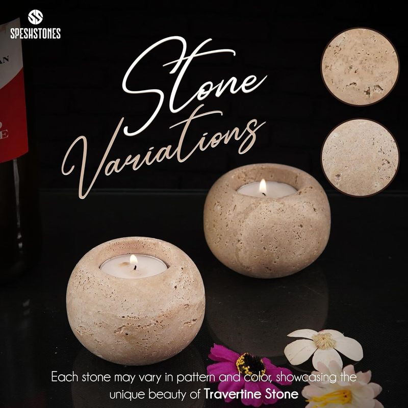 STONEVA Travertine Votive Candle Holders Set of 2