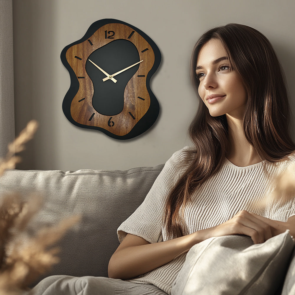 WOODMERE Irregular Wooden Battery Wall Clock