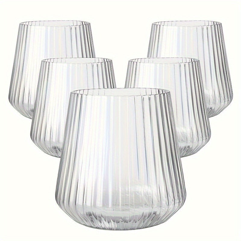 ORIGLOW – 14-Pack Corrugated Unbreakable Plastic Glass Set for Elegant Party Beverage Serving