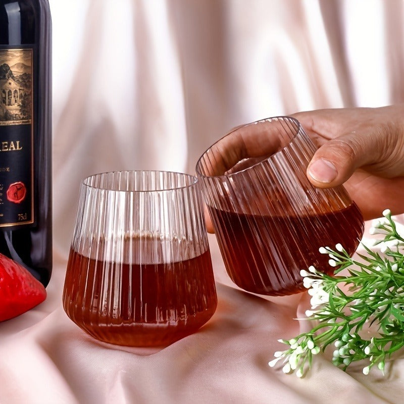 ORIGLOW – 14-Pack Corrugated Unbreakable Plastic Glass Set for Elegant Party Beverage Serving