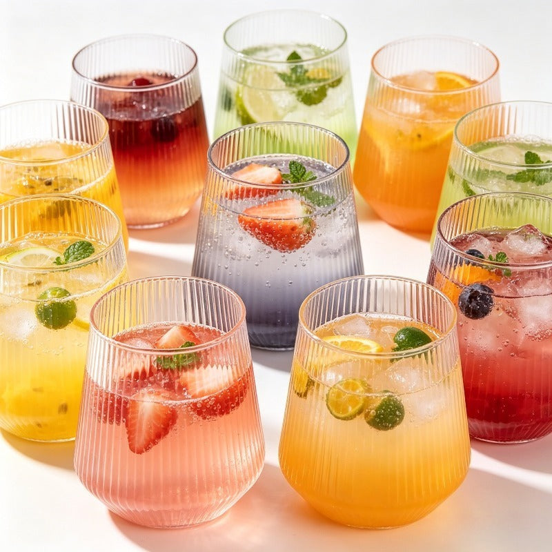 ORIGLOW – 14-Pack Corrugated Unbreakable Plastic Glass Set for Elegant Party Beverage Serving