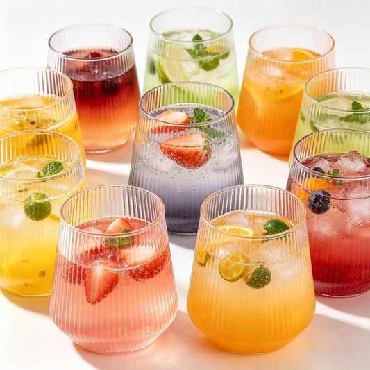 ORIGLOW – 14-Pack Corrugated Unbreakable Plastic Glass Set for Elegant Party Beverage Serving