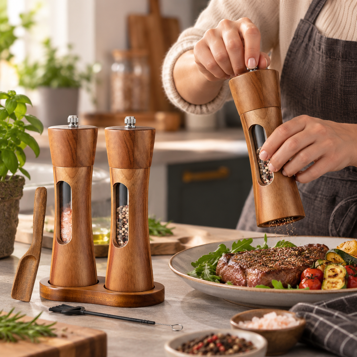 SEASONCRAFT – Salt & Pepper Mill with Adjustable Grind for Precise Seasoning