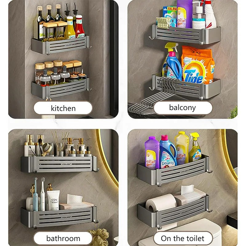 ALUMORA – Self Adhesive Aluminum Bathroom Shelf Organizer