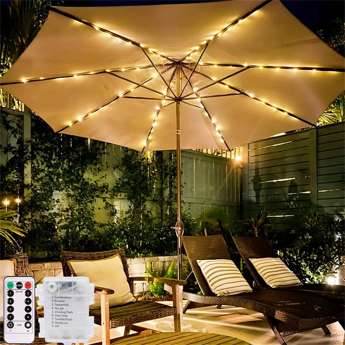 LUMIBRITE – Cordless Patio Umbrella Light with Remote Control