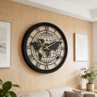 Mapora Roman World Map Silent Metal Wall Clock