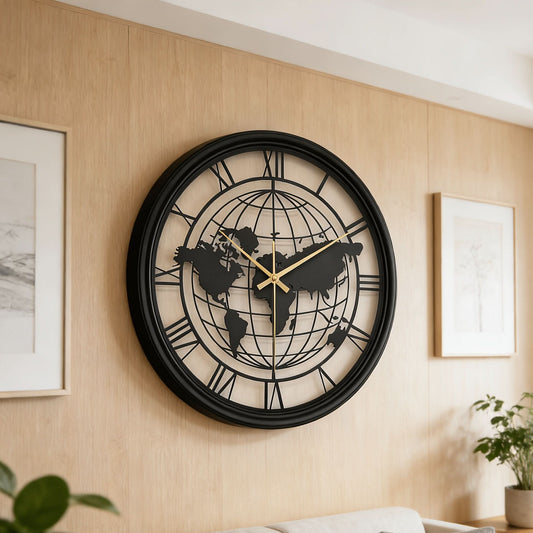 Mapora Roman World Map Silent Metal Wall Clock