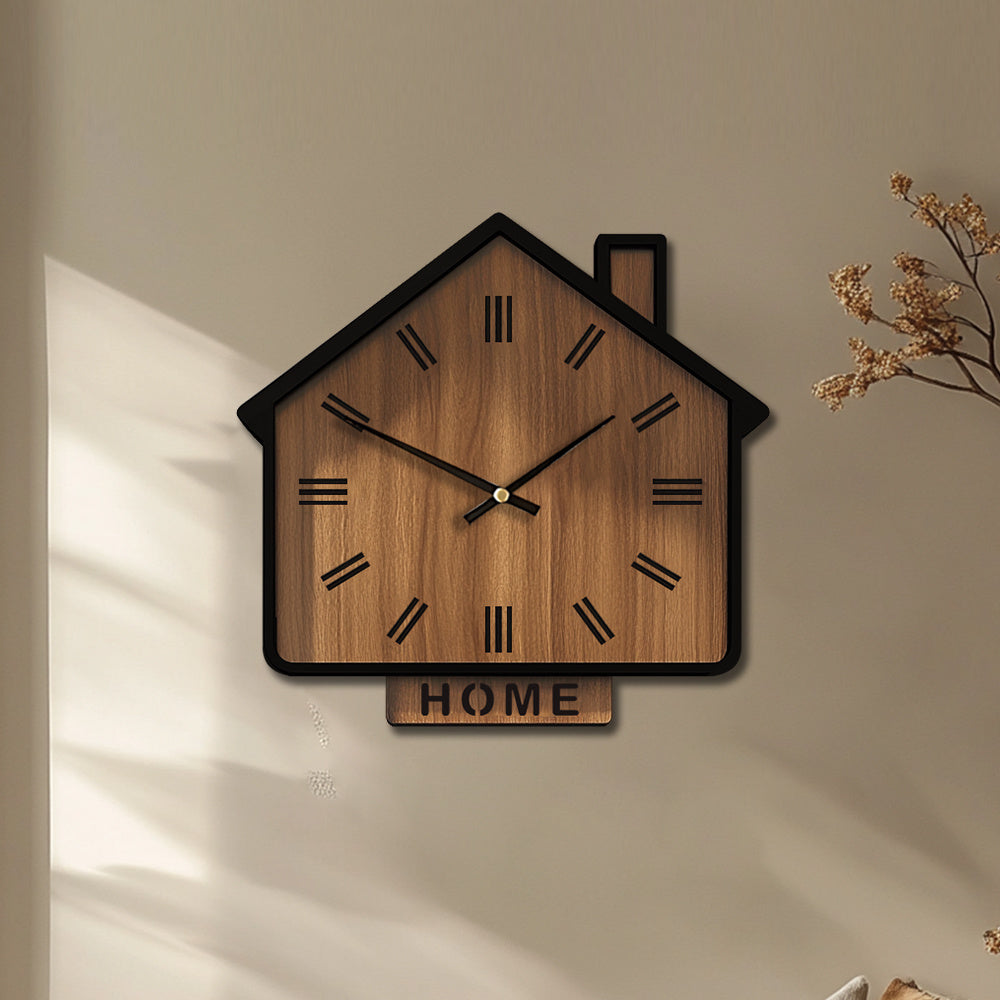 HOMEWOOD Vintage House Shaped Wooden Wall Clock