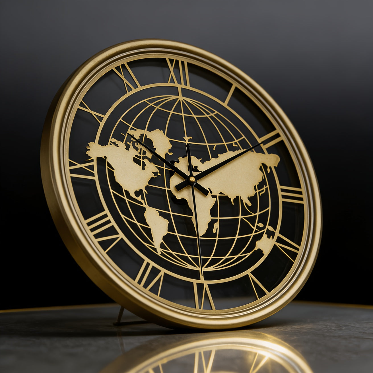 Mapora Roman World Map Silent Metal Wall Clock